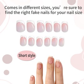 Halit 48Pcs French False Nails Pink White Tip Press on Nails, Stick on Nails with Designs Elegant Touch Fake Nails Women Girls Nail Art Accessories White French Press Nails