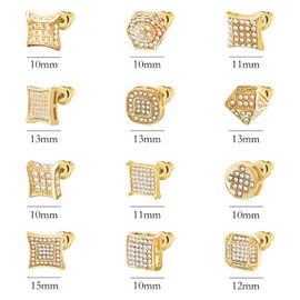 NEWITIN 12 Pairs Stainless Steel Stud Earrings for Men Hypoallergenic Earrings Inlaid Cubic Zirconia Men Earrings Gold Stud Earrings for Women Men