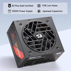 Redragon RGMS-1200W PRO 80+ Gold 1200 Watt Power Supply w/Upgraded ATX 3.1 & PCIe 5.1 Fully Modular, Compact 150mm Size, Smart ECO Low Noise Fan, 100% Japanese Capacitors, Full Mod Cables