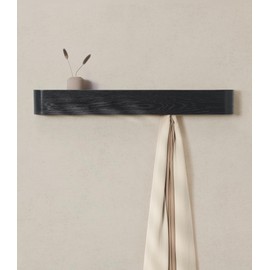 Kazai. Wall-Mounted Coat Rack 'Toke' - Modern Design Coat Rack with Hidden Wall Hooks - Solid Wood Veneer Panel Coat Hanger - Oak, Black