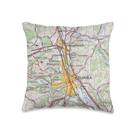 Chemung County New York Old City Atlas Vintage Elmira NY Map (1968) Throw Pillow, 16x16, Multicolor
