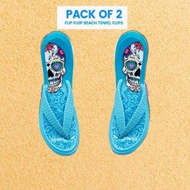 PERFORMORE Flip Flop Beach Towel Clips (Blue), 2-Pack, Portable Towel Holder Clips, Secure Clips for Beach Chairs Deck Patio Pool Boat Cruise Lounge Chair Accessories