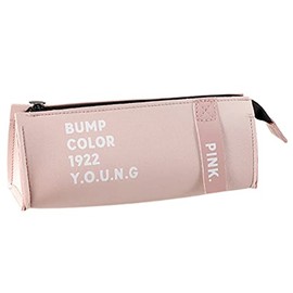 GRmkt Pencil Case, Stationery, Pencil, Zipper, Pen Holder, Simple, Leather, Vinyl, Synthetic Leather, Organization, Lightweight, Compact, Students, Business, Print, PINK, Casual