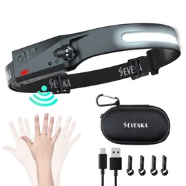 SEVENKA - Faros delanteros recargables con funda de transporte, linterna LED brillante, reflector ancho y luz puntual, 1000 lúmenes, sensor de movimiento, faros ligeros de 2.4 onzas para senderismo,