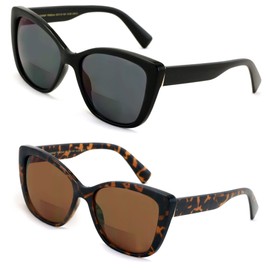 V.W.E. 2 Pairs Oversized Women Bifocal Reading Sunglasses Reader Glasses Butterfly Vintage Black Tortoise UV400 (1 Black 1 Tortoise, 1.25)