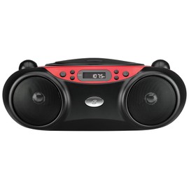 GPX BC232R Portable Top-Loading CD Boombox with AM/FM Radio and 3.5mm Line in for MP3 Device - Red/Black