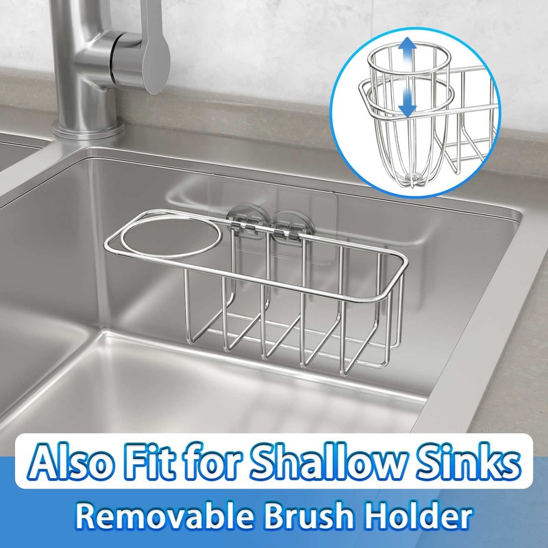 HULISEN 3-in-1 Sponge Holder for Kitchen Sink with Dish Brush
