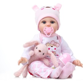 1KDUDGSO Realistic Reborn Baby Dolls 22 inch with Long Brown Hair Real Life Like Bebe Doll for Girls Lifelike Full Body Vinyl Toddler Baby Dolls with Full Accessories & Gift Box for Kids Age 3+