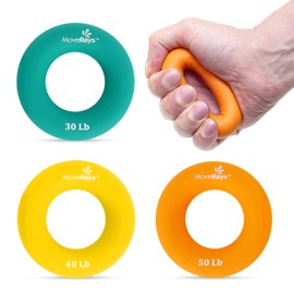 MoveRays - Fortalecedor de agarre de mano, antebrazo, dedos - Anillos de silicona para entrenamiento muscular, deportes, escalada en roca, fitness, color verde azulado amarillo naranja