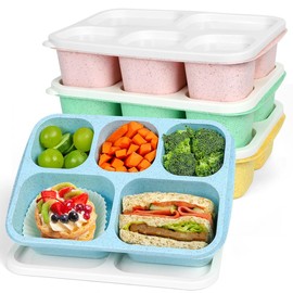 Caperci 4 Pack Bento Snack Box Containers for Adults & Kids - Reusable Adult Lunchable Containers with 5 Compartments for School, Work, and Travel, Wheat Straw, BPA-Free (Vintage Colors)