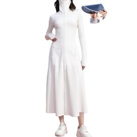 Women's UPF 50+ Swimsuit Cover Up Lightweight SPF Long Sleeve Sun Protection Long Sun Hoodie Dress, White-Removable Lens, Large