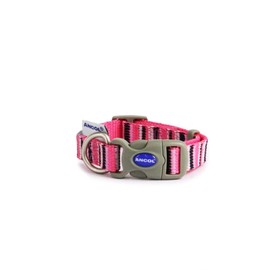 Ancol Made From Recycled Plastic Dog Collar Hot Pink Candy Stripe Quick Release Buckle Secure Webbing Eco Friendly Puppy Pet Accessory - Size 1-2 / Small