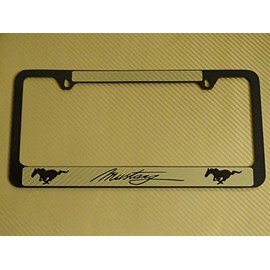 AtoZCustoms Ford Mustang License Plate Frame Glossy Black Metal Gold Carbon Fiber Details
