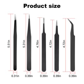 YOYEAH Set of 5 Stainless Steel Precision Tweezers for Jewellery Making, Electronic Repair & Manicure, Antistatic & Non-Slip with Tips & Curved Tweezers, for Crafts & Model Making