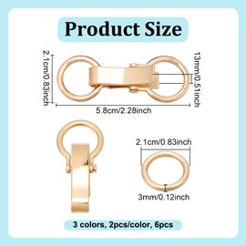 NBEADS Pack of 6 3 Colours Clips for Clothes, 8-Way Metal Closure, Decorative Buckle Clasp for Poncho, Cape, Cardigan, Wrap, Scarf Accessories, 2.1 x 5.8 cm