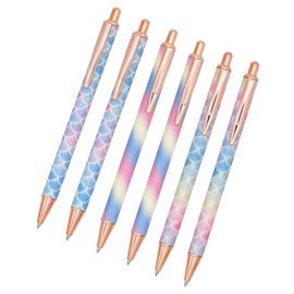 SIPLIV 6 Pieces Ballpoint Pens Colorful Gradient Metallic Retractable Click Ball Pens with Black Ink, Girly Cute Pens Smooth Writing Pens for School Office Gift, Rose Gold