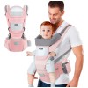 Cangurera Portabebé Raganet Mochila Multifuncional Con Asiento Bebé Color Rosa