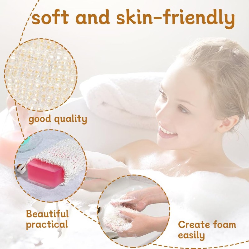 4pcs Bubble Net, Cotton Linen Soap Bag, Natural Products Beige