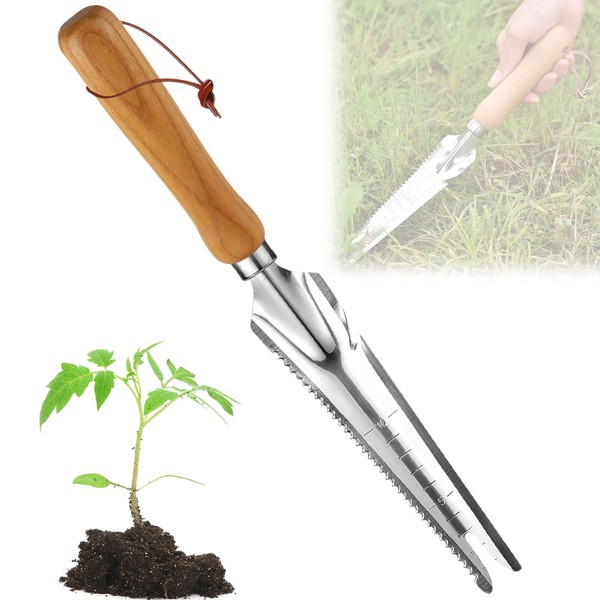 ZoneYan Manual Weeder Stainless Steel Weeder with Wooden Handle and