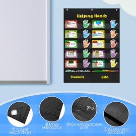 Helping Hands Pocket Chart, Classroom Jobs Chart and Classroom Management with 2 Hooks, Pocket Chart for Preschool, Little Hands Pocket Chart for Classroom,Great for Teacher Homeschool Supplies-Black