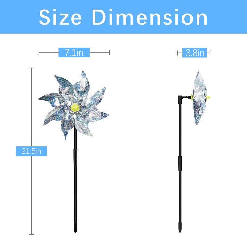 18 Pack Reflective Pinwheels for Yard and Garden,Scare Birds Away