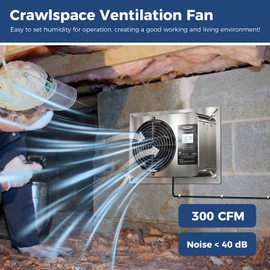 ALORAIR 300 CFM Crawlspace Ventilator Fan with Humidistat, Stainless Steel Exhaust Vent Fans with Digital Display, Timing Cycle, Freeze Protection Thermostat, for Basement, Garage, Attic, Grow Tent