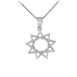 9 Star Baha'i Pendant Necklace Fine with 18" Rolo Chain Real Solid 925 Sterling Silver