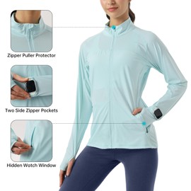 MAISON MISFITS 15 Womens Sun Protection Athletic Jackets UPF 50+ Spf Lightweight Full Zip Up UV with Pockets Running No Hood