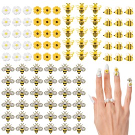 BOHUIZ 100 Pcs Tiny Bee Nail Art Charms, Resin Bee Daisy Flowers Charms for Nails 3D Gold Alloy Bees Nail Charm, Tiny Flowers Nails Rhinestones for Women DIY Decoration