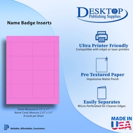 65lb Bright Name Badge Inserts 2.25 x 3.5-8 per page - High Visibility Standard Printable Name Tag Cardstock for Inkjet & Laser Printer Compatible - 25 Sheets / 200 Printable Name Cards (Purple)