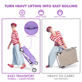 Wheel-To-Go Tanning Chair with Wheels & Face Hole Thicker Washable Adjustable, Heavy Duty Folding Lounge Chair, Outside Sunbathing Reading Beach Poolside, Lay Flat Sun Lounger, 300 LBS (Patent Design)