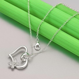 Ladies Silver Plated Heart & Butterfly Charm Pendant Necklace – 45cm Adjustable Chain – Elegant Gift for Women & Girls – Romantic Love Jewellery – Supplied in a Gift Box