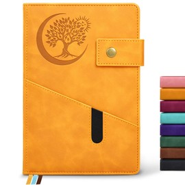 PAIBAS Blank Journal Notebook, A5 Hardcover Leather Sketchbook with 200 Pages Thick Blank Paper for Men Women, Unlined Drawing & Writing Journal, 5.9" x 8.4" Plain Notebook (yellow)