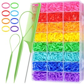 TsMADDTs 2000pcs Baby Hair Ties with Topsy Tail Hair Tools, 8 Rainbow Color Elastic Hair Rubber Bands with Organizer Box, Hair Accessories for Girls Kids Toddler