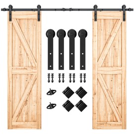 SMARTSTANDARD 9FT Heavy Duty Double Door Sliding Barn Door Hardware Kit,Smoothly and Quietly-Easy to Install-Includes Step-by-Step Installation Instruction Fit 27" Wide Door Panel