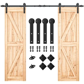 SMARTSTANDARD 9FT Heavy Duty Double Door Sliding Barn Door Hardware Kit,Smoothly and Quietly-Easy to Install-Includes Step-by-Step Installation Instruction Fit 27" Wide Door Panel