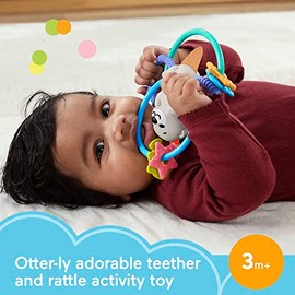 Fisher-Price Baby Mordedera Nutria Gira y Muerde con anillos flexibles para bebés de 3 meses en adelante