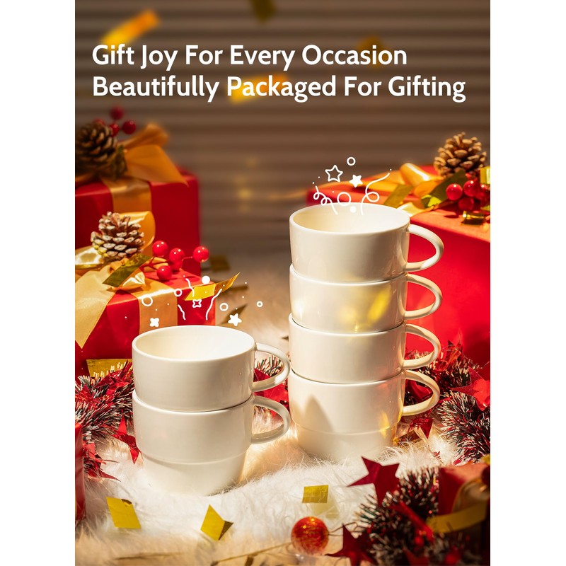 Sweese Porcelain Espresso Cups Set of 6 - Stackable 10