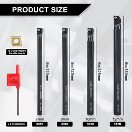 NORJIN Lathe Boring Bar Set, 4pcs S07K/S08K/S10K/S12M-SCLCR06 Lathe Boring Bar Turning Tools Holder Set with 10pcs CCMT0602 Indexable Carbide Inserts and 4 Pcs T8 Wrench