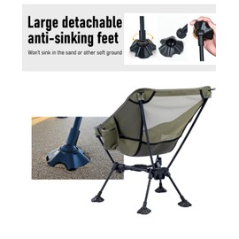 iClimb Ultralight Compact Camping Folding Beach Chair with Anti-Sinking Large Feet and Back Support Webbing (Black - Triangular Frame - 2PC)