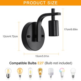 DELIPOP 2 Pack Industrial Wall Lights, Black E27 Wall Lamps Vintage, Metal Wall Sconces Lights, Indoor Wall Lighting Fixture for Bedroom Living Room Kitchen Hallway Restaurant Bar (Bulb Not Included)