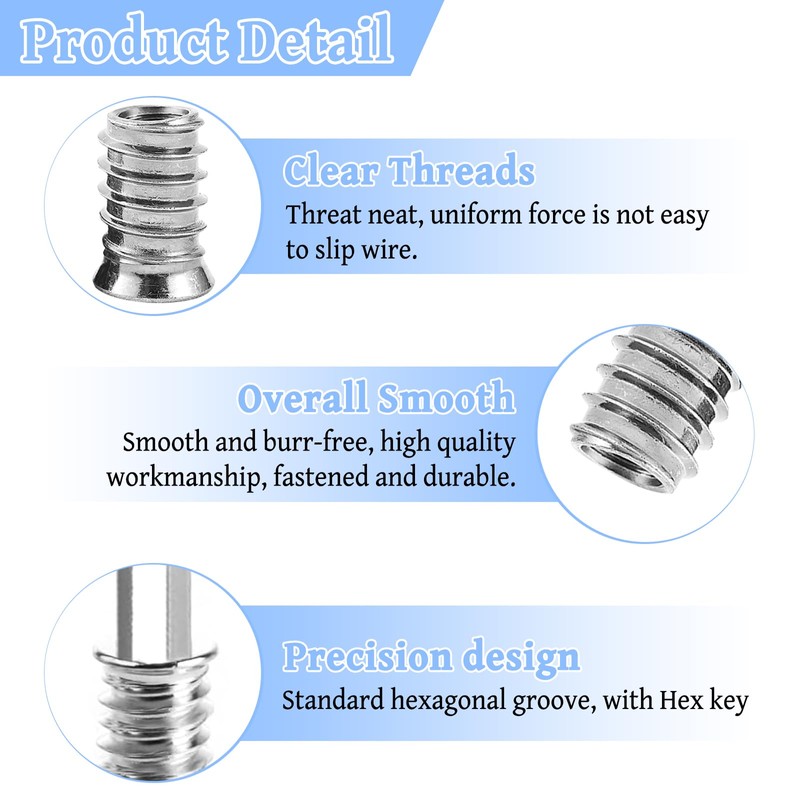 Pack of 100 Threaded Insert Wood, M6 x 20 Screw