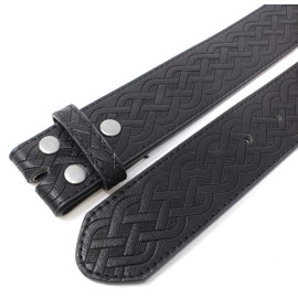 BC Belts Leather Belt Strap with Embossed Celtic Knot Weave Pattern 1.5" Wide with Snaps (Black-M)