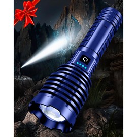 Flashlights 5000.000 High Lumens, Super Bright LED Rechargeable Flash light, Long Battery Life, Hoslter, Powerful Waterproof Handheld Flashlights with Zoomable 5 Modes for Emergencies Camping (Blue)