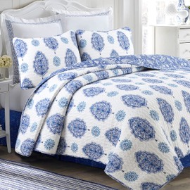 Cozy Line Home Fashions Emerson Paisley Kaleidoscope Medallion 3-Piece Navy Blue Cotton Reversible Queen Quilt Bedding Set