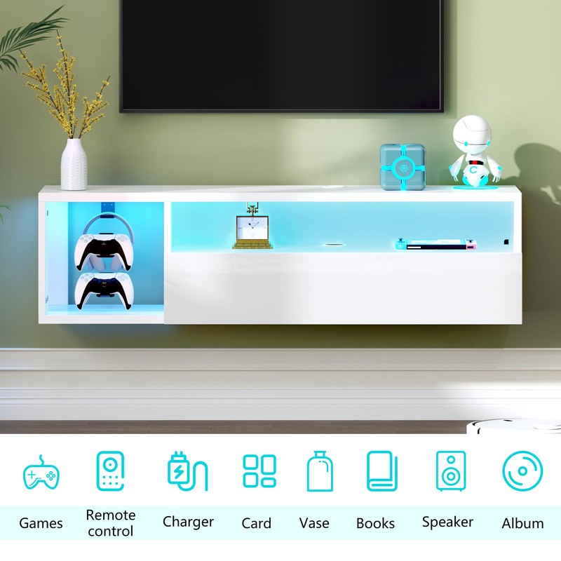 DlandHome Floating TV Stand with LED Light, 39.3’’ Wall-Mounted Media