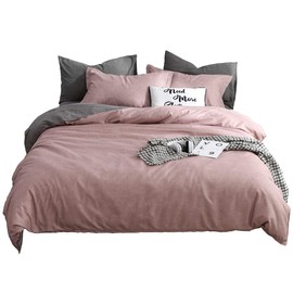 JQWUPUP Solid Color Duvet Cover Set Twin, 3 Pcs Microfiber Bedding Set for Toddler Teens Kids Adult Girls Women, Lightweight Durable Reversible (Twin, Pink & Grey)