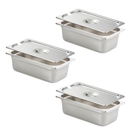 3 Pack Anti-Jam Hotel Pans with Notched lid, 1/3 Size 4 Inch Deep, Commercial 23 Gauge Stainless Steel Chafing Steam Table Pan, Catering Storage Metal Food Pan