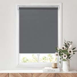 LazBlinds No Tools No Drill Cordless Roller Shades, 100% Blackout Roller Blinds for Windows, Thermal Insulated UV Protection Waterproof Roll Up Window Blinds and Shades, 35'' W x 72'' H, Grey