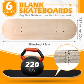 Meooeck 6 Pcs Blank Skateboard Decks for Art Painting 28 x 8 Inches, Wood Skateboard Replacement 7 Layer Maple Double Tail Plain Skate Board with Sandpaper for Home Decor